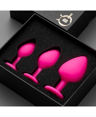 Jewellery - Silicone PLUG - Zestaw Różowych Silikonowych Korków Analnych z Kryształkiem