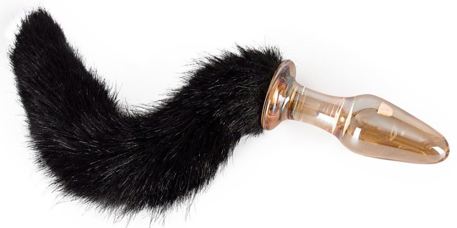 Szklany Korek Analny z Ogonem Lisa - Czarny