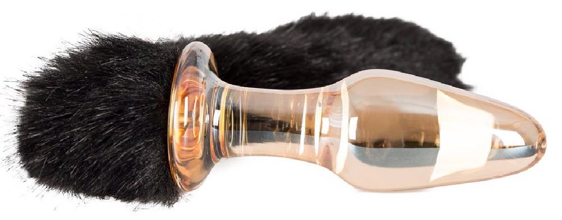 Szklany Korek Analny z Ogonem Lisa - Czarny