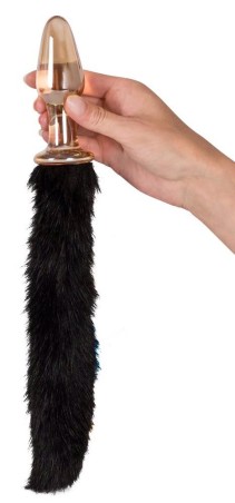 Szklany Korek Analny z Ogonem Lisa - Czarny