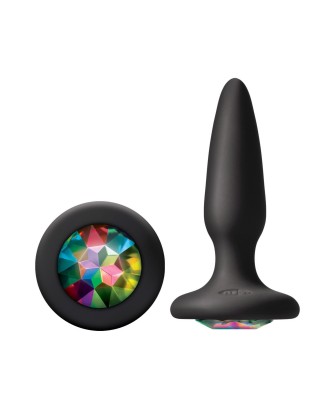 Glams Mini Rainbow Gem - Czarny Korek Analny z Kryształkiem - Multicolor