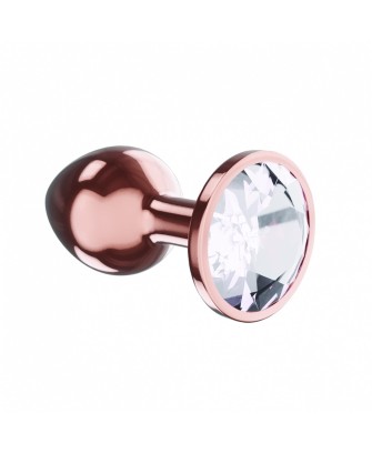 Diamond Moonstone Shine - Korek Analny Rose Gold z Kryształkiem - L - Bezbarwny