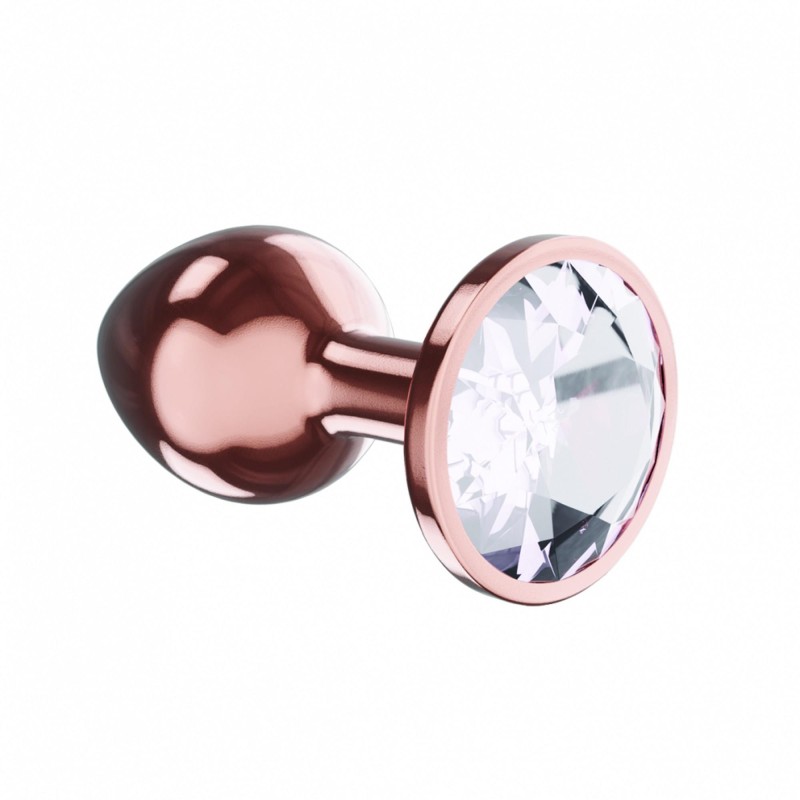 Diamond Moonstone Shine - Korek Analny Rose Gold z Kryształkiem - L - Bezbarwny