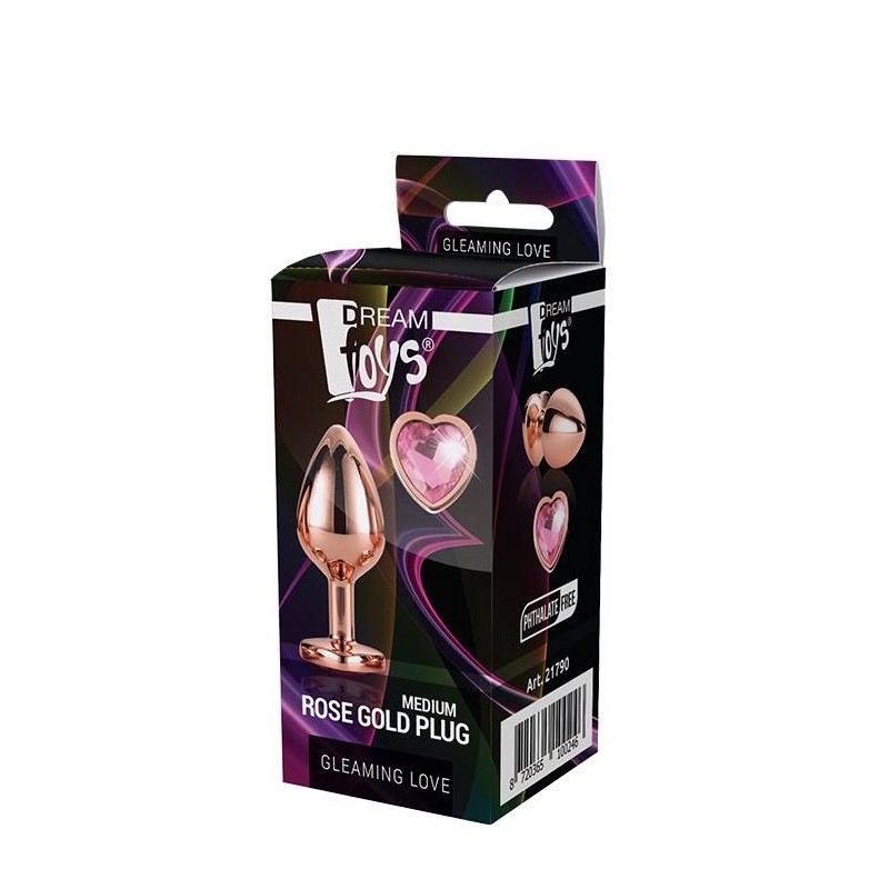 GLEAMING LOVE ROSE GOLD - Korek Analny z Kryształkiem Serce - Czerwony - M
