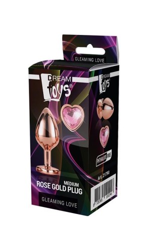 GLEAMING LOVE ROSE GOLD - Korek Analny z Kryształkiem Serce - Czerwony - M