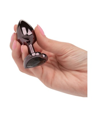 Diamond Heart Plug - Korek Analny z Czarnym Kryształem - S