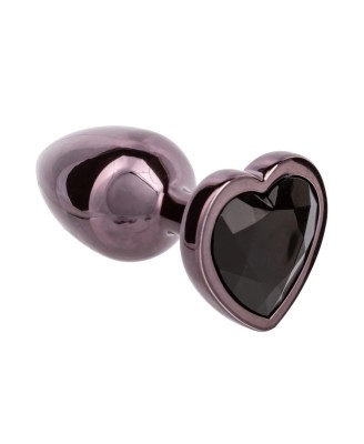 Diamond Heart Plug - Korek Analny z Czarnym Kryształem - S