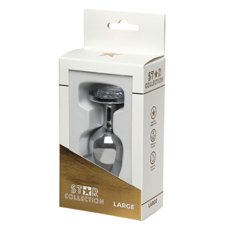 Star Collection - Srebrny metalowy korek analny L - Clear Stone