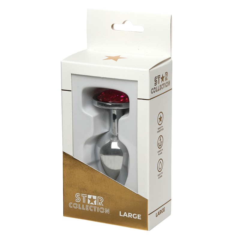 Star Collection - Srebrny Metalowy Korek Analny L - Różowy Kryształ