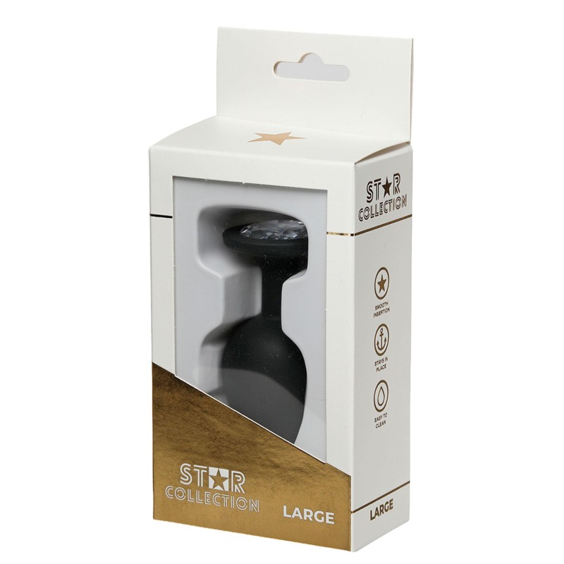 Star Collection - Czarny silikonowy korek analny L - Bezbarwny