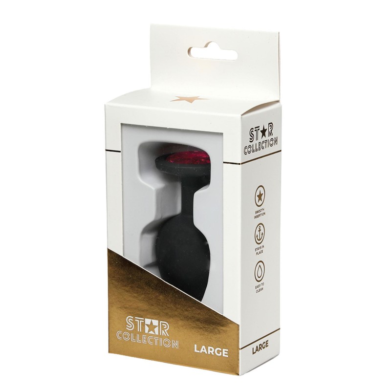 Star Collection - Czarny silikonowy korek analny L - Różowy Kryształ