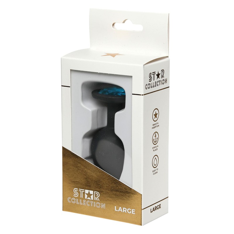 Star Collection - Czarny silikonowy korek analny L - Niebieski Kryształ
