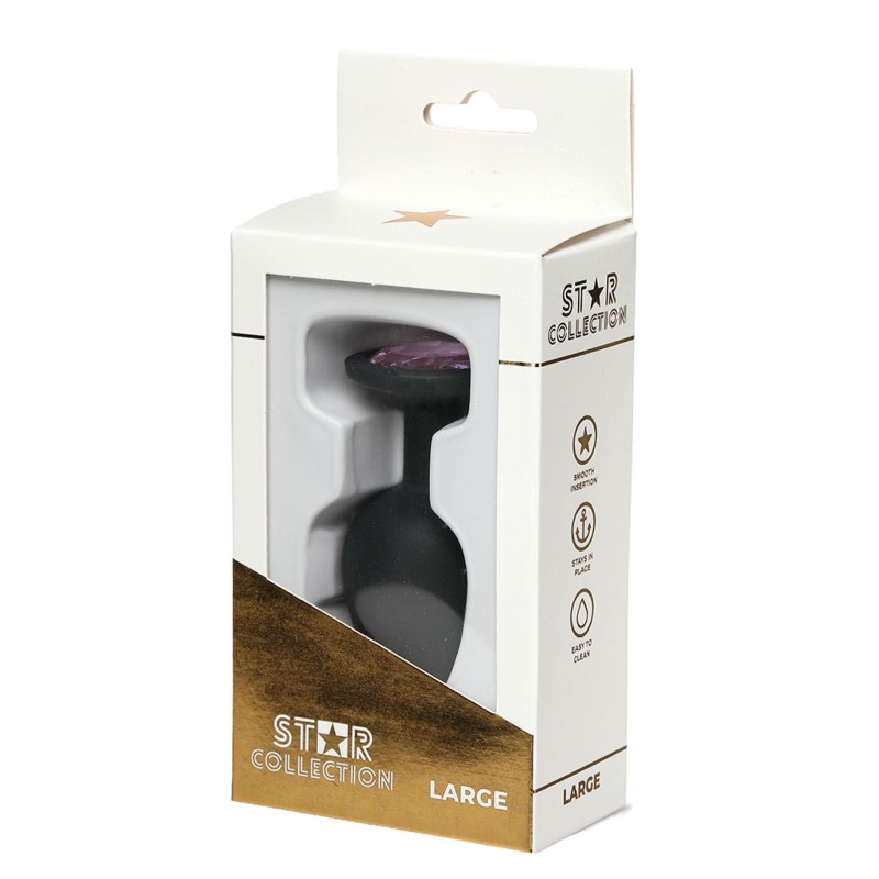 Star Collection - Czarny silikonowy korek analny L - J.Róż Kryształ