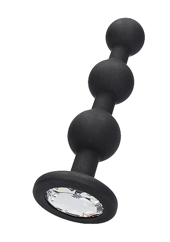 Silikonowy korek analny Koralikowy z Kryształkiem b/b - Czarny