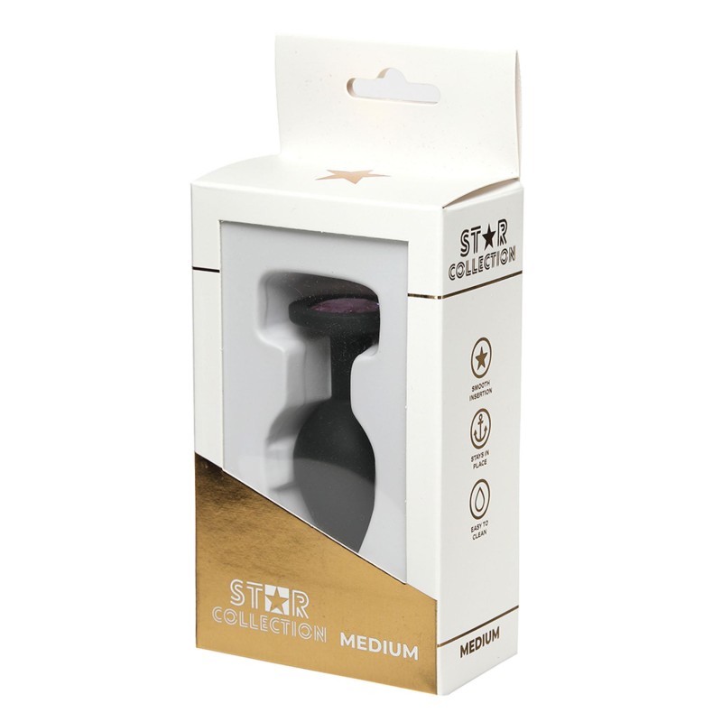 Star Collection - Czarny Silikonowy korek analny M - J.Róż Kryształ