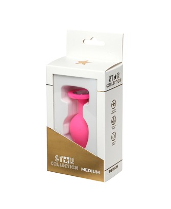 Star Collection - Różowy Silikonowy korek analny M - Bezbarwny Kryształ