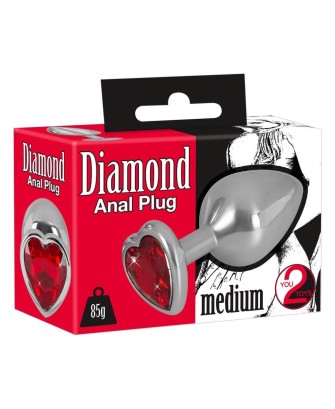 Diamond Butt Plug - Korek Analny z Czerwonym Kryształkiem - M