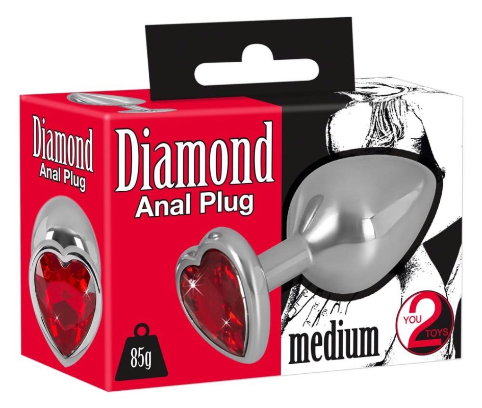 Diamond Butt Plug - Korek Analny z Czerwonym Kryształkiem - M