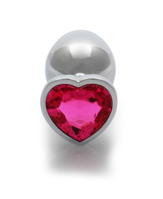 Ouch! Heart Gem Metalowy Korek Analny z Kryształkiem Serce - Róż - L