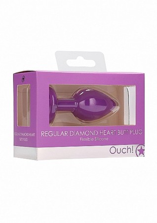 Diamond Heart Butt Plug - Silikonowy Korek Analny z Kryształkiem - Fiolet