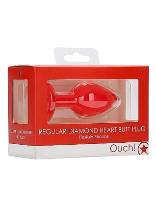 Diamond Heart Butt Plug - Silikonowy Korek Analny z Kryształkiem - Czerwony