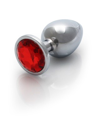 Round Gem Butt Plug - Metalowy Korek Analny z Kryształkiem - Czerwony