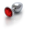 Round Gem Butt Plug - Metalowy Korek Analny z Kryształkiem - Czerwony