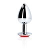 Round Gem Butt Plug - Metalowy Korek Analny z Kryształkiem - Czerwony - L