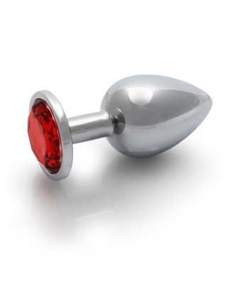 Round Gem Butt Plug - Metalowy Korek Analny z Kryształkiem - Czerwony - L