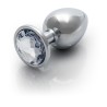Round Gem Butt Plug - Metalowy Korek Analny z Kryształkiem - Bezbarwny - L