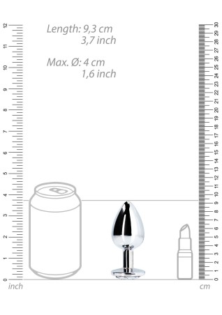 Round Gem Butt Plug - Metalowy Korek Analny z Kryształkiem - Bezbarwny - L