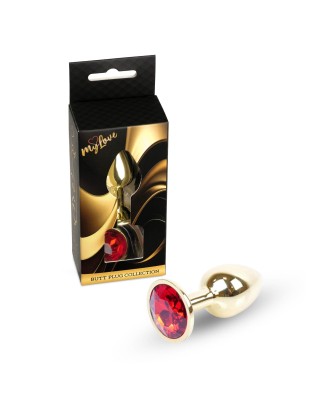 MyLove Toys - Złoty Korek Analny z Kryształkiem - Czerwony