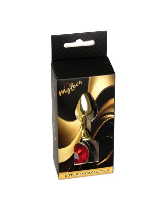 MyLove Toys - Złoty Korek Analny z Kryształkiem - Czerwony