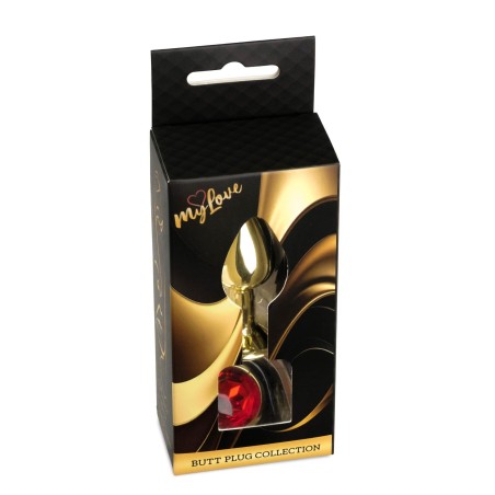 MyLove Toys - Złoty Korek Analny z Kryształkiem - Czerwony