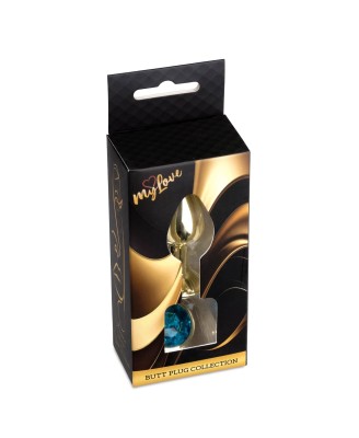 MyLove Toys - Złoty Korek Analny z Kryształkiem - Niebieski