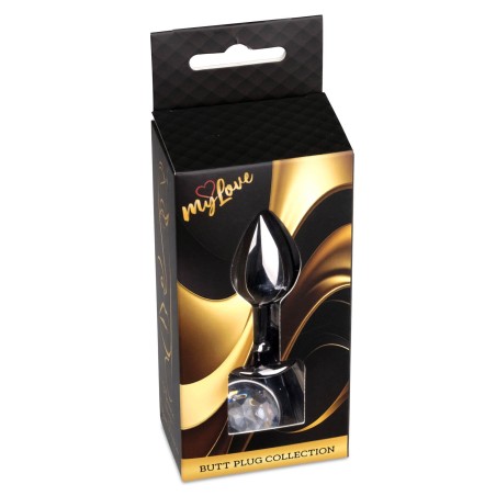 MyLove Toys - Ciemny Srebrny Korek Analny z Kryształkiem - Bezbarwny