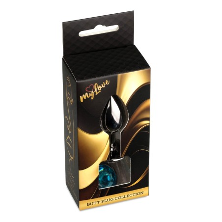 MyLove Toys - Ciemny Srebrny Korek Analny z Kryształkiem - Niebieski