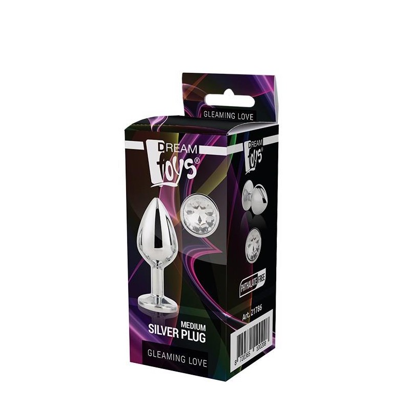 GLEAMING LOVE SILVER - Korek Analny z Kryształkiem - Bezbarwny - M