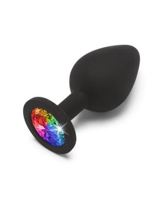 Rainbow Booty Jewel - Czarny Korek Analny z Kryształkiem - M