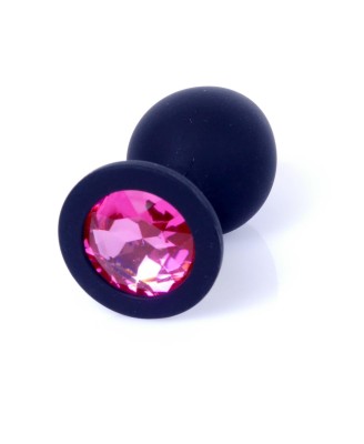 MyLove Toys - Czarny Korek Analny z Kryształkiem - Róż - M