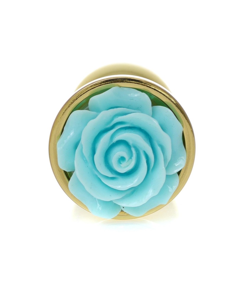 Złoty Korek Analny z Ozdobną Różą - Niebieską