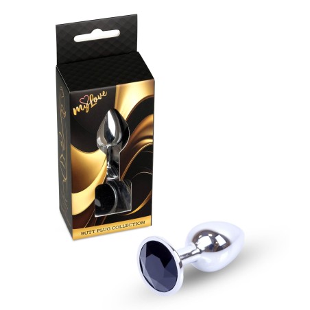 Srebrny Korek Analny z Kryształkiem - Czarny