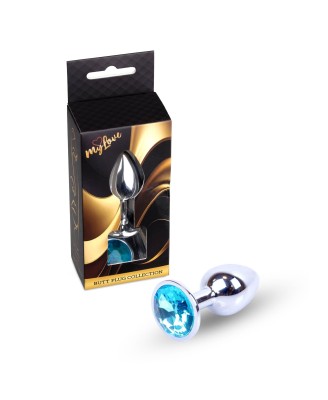 MyLove Toys - Srebrny Korek Analny z Kryształkiem - Niebieski