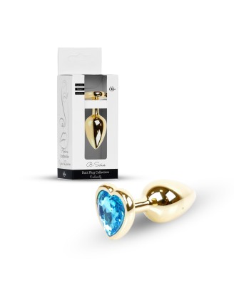 Plug-Jewellery Gold  Heart PLUG- Light Blue