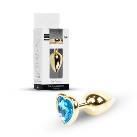 Plug-Jewellery Gold  Heart PLUG- Light Blue