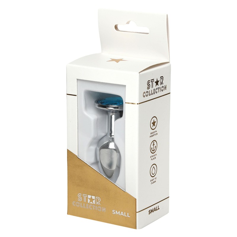Star Collection - Silver Metal Anal Plug S - Light Blue Stone