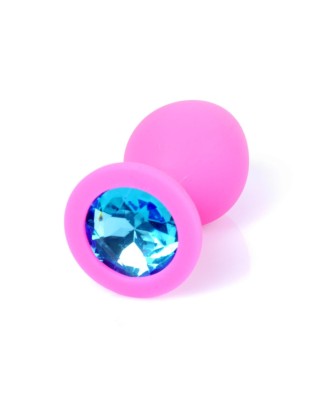 Plug-Jewellery Pink Silicon PLUG Medium- Light Blue Diamond
