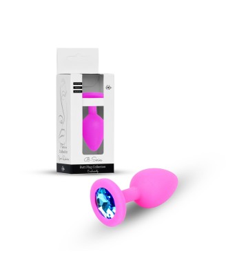Plug-Jewellery Pink Silicon PLUG Medium- Light Blue Diamond