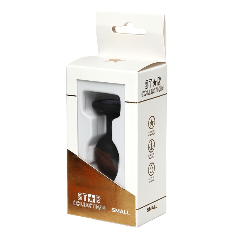 Star Collection - Black Silicone Anal Plug S - Light Blue Stone