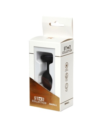 Star Collection - Black Silicone Anal Plug S - Light Blue Stone